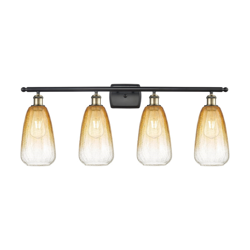Innovations Brookhaven Almond 36in 4-Light Bath Vanity Light | Industrial Black Antique Brass and Amber Glass | Bathroom | Model 516-4W-BAB-G480-6AM