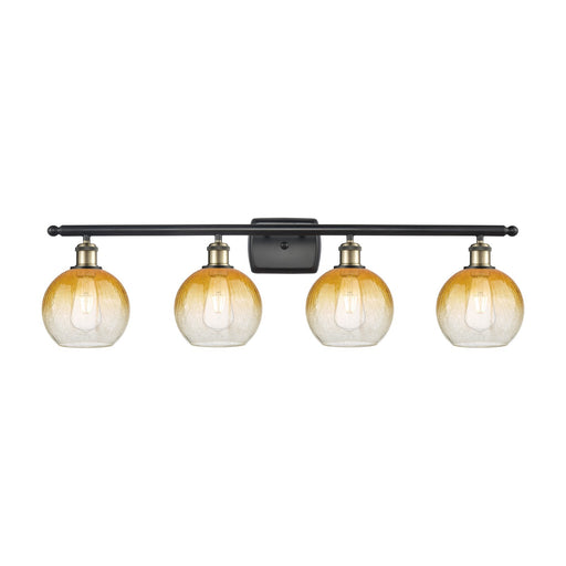 Innovations Brookhaven Globe 38in 4-Light Bath Vanity Light | Industrial Black Antique Brass and Amber Glass | Bathroom & | Model 516-4W-BAB-G483-8AM
