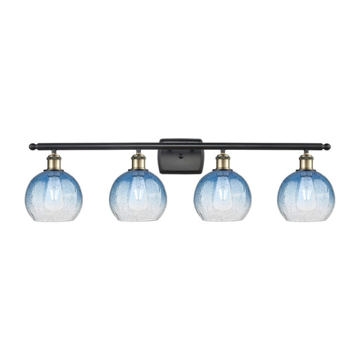Innovations Brookhaven Globe 38in 4-Light Bath Vanity Light | Industrial Black Antique Brass and Sapphire Blue Glass | Model 516-4W-BAB-G483-8SB