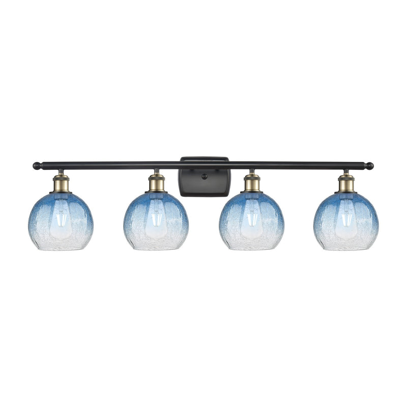 Innovations Brookhaven Globe 38in 4-Light Bath Vanity Light | Industrial Black Antique Brass and Sapphire Blue Glass | Model 516-4W-BAB-G483-8SB