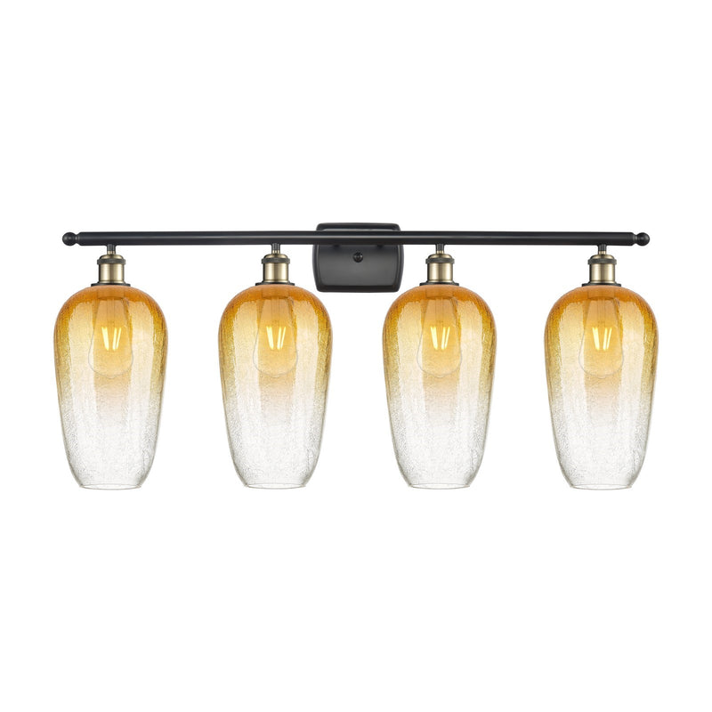 Innovations Brookhaven Flute 37in 4-Light Bath Vanity Light | Industrial Black Antique Brass and Amber Glass | Bathroom Vanity | Model 516-4W-BAB-G484-7AM