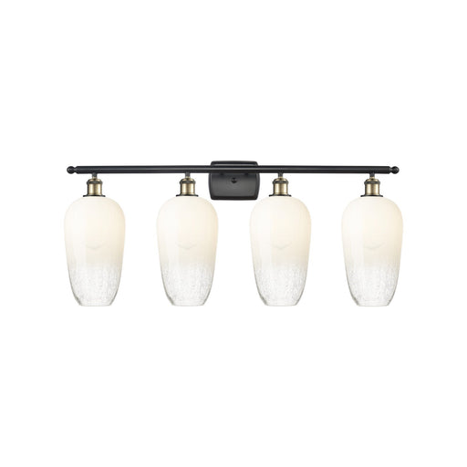 Innovations Brookhaven Flute 37in 4-Light Bath Vanity Light | Industrial Black Antique Brass and Opal Glass | Bathroom Vanity | Model 516-4W-BAB-G484-7OP