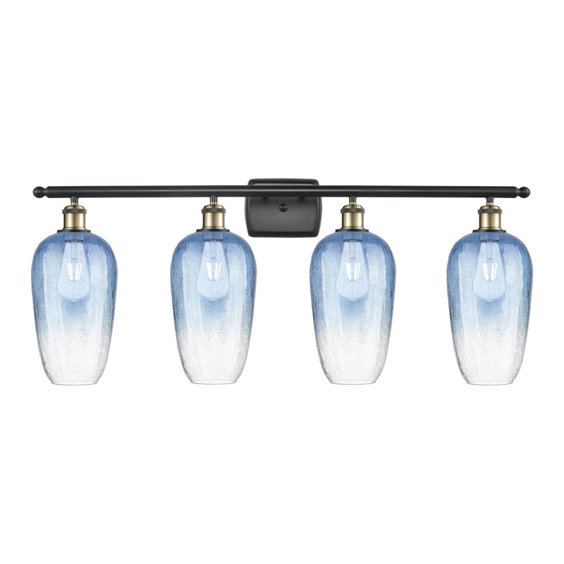 Innovations Brookhaven Flute 37in 4-Light Bath Vanity Light | Industrial Black Antique Brass and Sapphire Blue Glass | Model 516-4W-BAB-G484-7SB