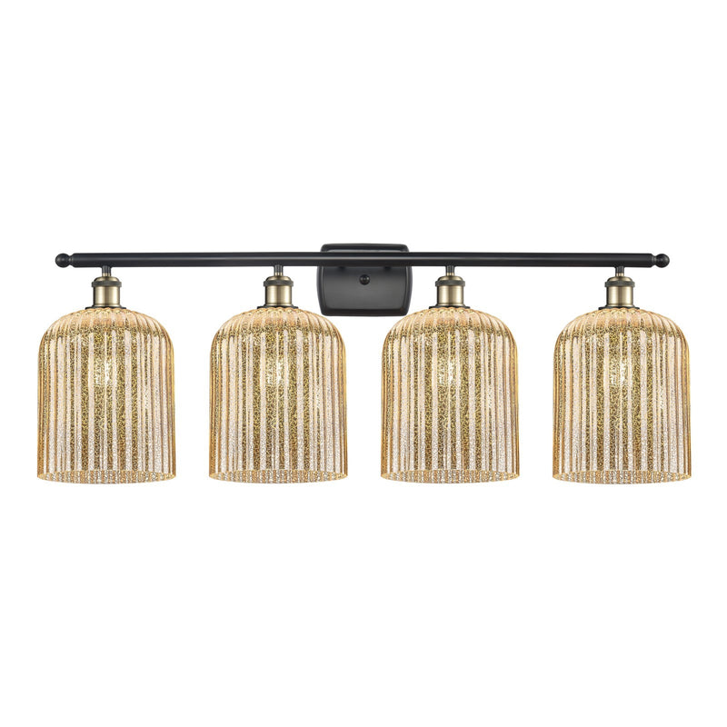 Innovations Bridal Veil 35in 4-Light Bath Vanity Light | Art Nouveau Industrial Black Antique Brass and Mercury Ribbed Glass | Model 516-4W-BAB-G559-8ME
