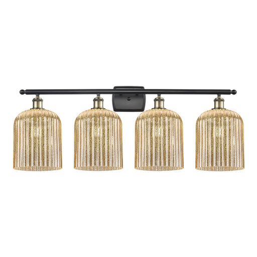 Innovations Bridal Veil 35in 4-Light Bath Vanity Light | Art Nouveau Industrial Black Antique Brass and Mercury Ribbed Glass | Model 516-4W-BAB-G559-8ME