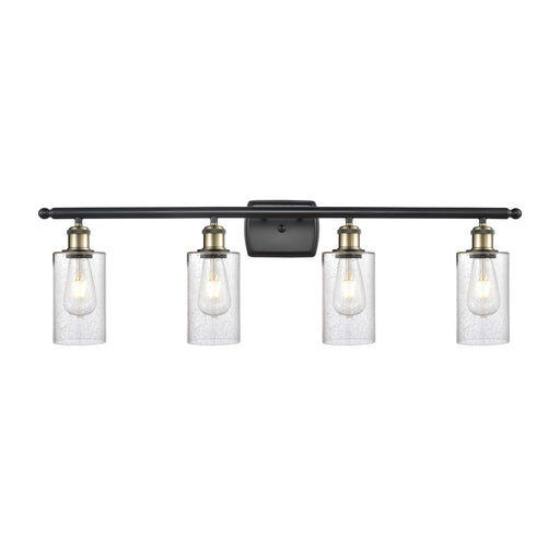 Innovations Clymer 34in 4-Light Bath Vanity | Art Nouveau Black Antique Brass Steel and Seedy Glass | Bathroom Vanity & Powder | Model 516-4W-BAB-G804