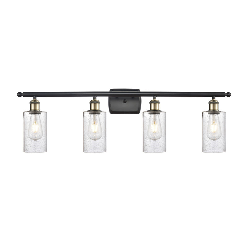 Innovations Clymer 34in 4-Light Bath Vanity | Art Nouveau Black Antique Brass Steel and Seedy Glass | Bathroom Vanity & Powder | Model 516-4W-BAB-G804