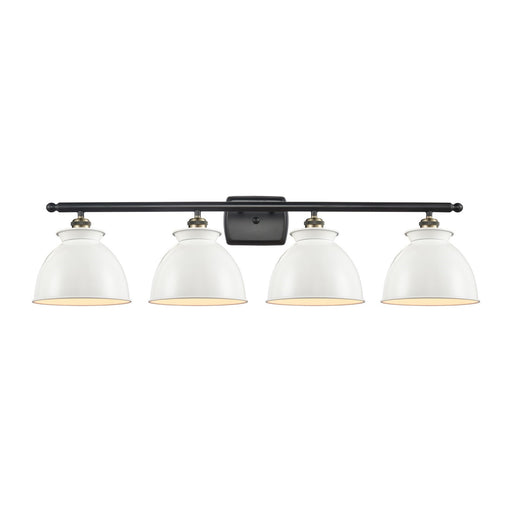 Innovations Adirondack 38in 4-Light Bath Vanity Light | Industrial Black Antique Brass Metal and Glossy White Metal Shade | Model 516-4W-BAB-M14-W-LED