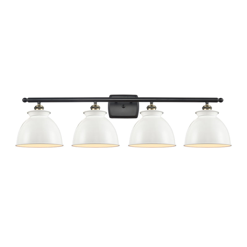 Innovations Adirondack 38in 4-Light Bath Vanity Light | Industrial Black Antique Brass Metal and Glossy White Metal Shade | Model 516-4W-BAB-M14-W-LED