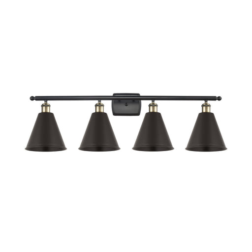 Innovations Berkshire 38in 4-Light Bath Vanity Light | Industrial Black Antique Brass and Matte Black Metal Shade | Bathroom | Model 516-4W-BAB-MBC-8-BK