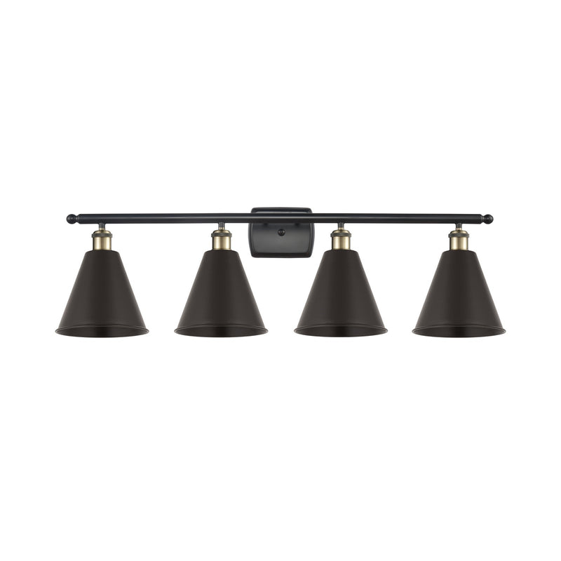 Innovations Berkshire 38in 4-Light Bath Vanity Light | Industrial Black Antique Brass and Matte Black Metal Shade | Model 516-4W-BAB-MBC-8-BK-LED