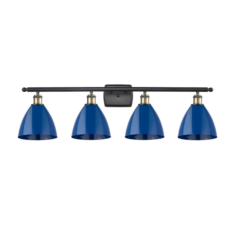 Innovations Plymouth 38in 4-Light Bath Vanity Light | Industrial Black Antique Brass and Matte Blue Metal Shade | Bathroom | Model 516-4W-BAB-MBD-75-BL