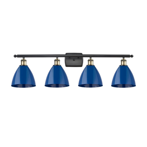 Innovations Plymouth 37.5in 4-Light Bath Vanity Light | Industrial Black Antique Brass and Matte Blue Metal Shade | Model 516-4W-BAB-MBD-75-BL-LED
