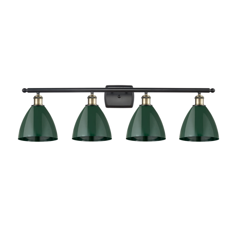Innovations Plymouth 38in 4-Light Bath Vanity Light | Industrial Black Antique Brass and Matte Green Metal Shade | Bathroom | Model 516-4W-BAB-MBD-75-GR