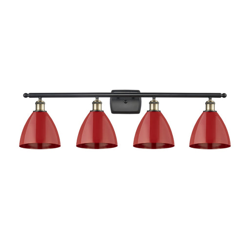 Innovations Plymouth 38in 4-Light Bath Vanity Light | Industrial Black Antique Brass and Matte Red Metal Shade | Bathroom | Model 516-4W-BAB-MBD-75-RD