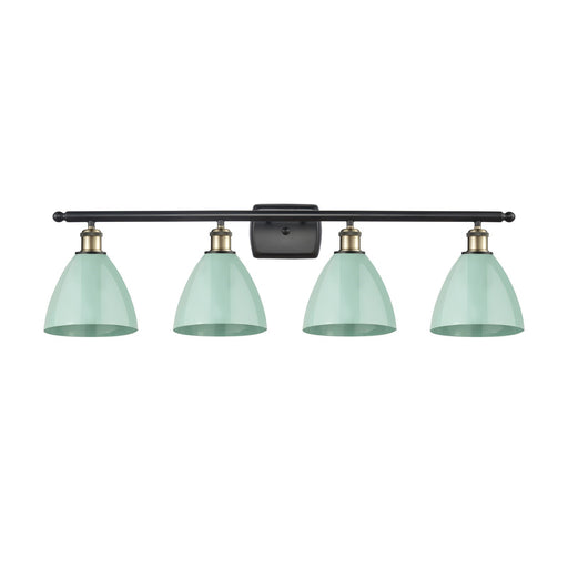 Innovations Plymouth 37.5in 4-Light Bath Vanity Light | Industrial Black Antique Brass and Matte Seafoam Metal Shade | Model 516-4W-BAB-MBD-75-SF-LED