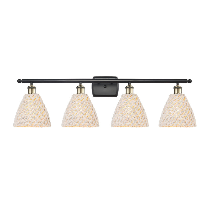 Innovations Bristol Natural 38in 4-Light Bath Vanity Light | Industrial Black Antique Brass and Natural Fiber Shade | Damp | Model 516-4W-BAB-NBD-75-NAT