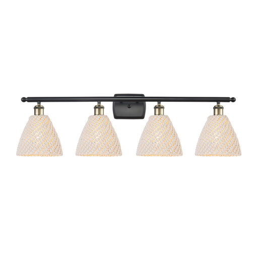 Innovations Bristol Natural 38in 4-Light Bath Vanity Light | Industrial Black Antique Brass and Natural Fiber Shade | Damp | Model 516-4W-BAB-NBD-75-NAT