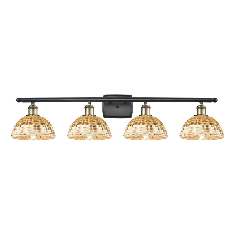 Innovations Bristol Natural II 38in 4-Light Bath Vanity Light | Industrial Black Antique Brass Steel and Natural Fiber | Model 516-4W-BAB-NBD2-75-NAT