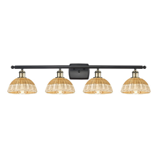 Innovations Bristol Natural II 38in 4-Light Bath Vanity Light | Industrial Black Antique Brass Steel and Natural Fiber | Model 516-4W-BAB-NBD2-75-NAT