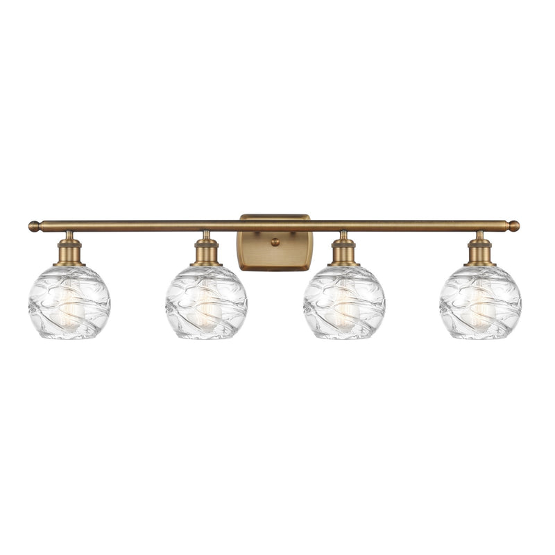 Innovations Athens Deco Swirl 36in 4-Light Bath Vanity Light | Industrial Brushed Brass and Clear Deco Swirl Glass | Bathroom | Model 516-4W-BB-G1213-6CL