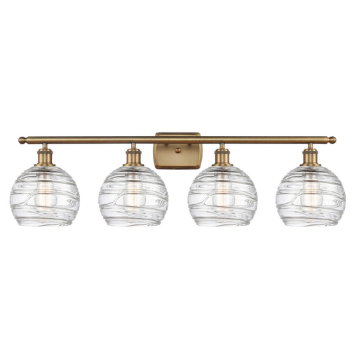 Innovations Athens Deco Swirl 38in 4-Light Bath Vanity Light | Industrial Brushed Brass and Clear Deco Swirl Glass | Bathroom | Model 516-4W-BB-G1213-8CL
