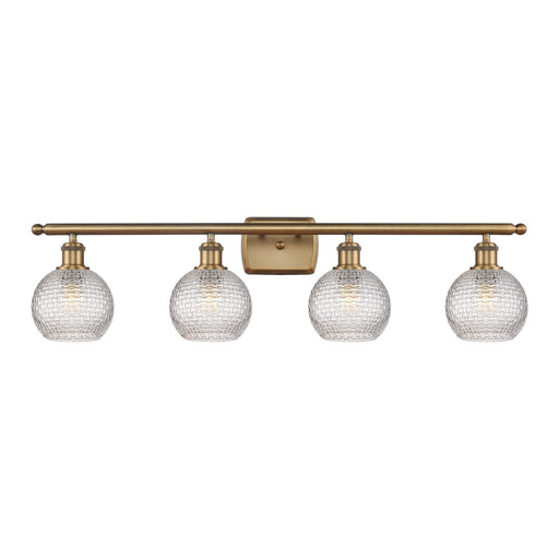 Innovations Athens 36in 4-Light Bath Vanity | Modern Farmhouse Brushed Brass and Clear Basket Weave Glass | Bathroom Vanity | Model 516-4W-BB-G122C-6CL