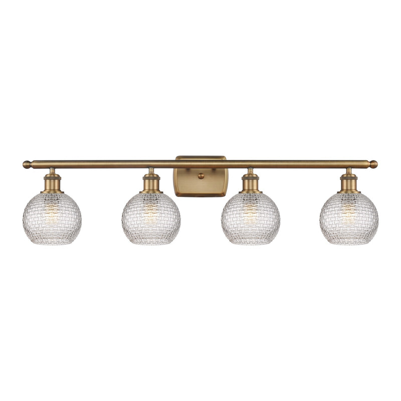 Innovations Athens 36in 4-Light Bath Vanity | Modern Farmhouse Brushed Brass and Clear Basket Weave Glass | Bathroom Vanity | Model 516-4W-BB-G122C-6CL
