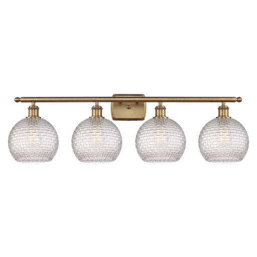 Innovations Athens 38in 4-Light Bath Vanity Light | Modern Farmhouse Brushed Brass Steel and Clear Basket Weave Glass | Model 516-4W-BB-G122C-8CL