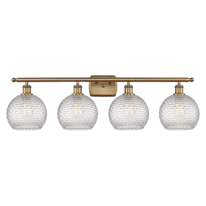 Innovations Athens 38in 4-Light Bath Vanity Light | Modern Farmhouse Brushed Brass Steel and Clear Basket Weave Glass | Model 516-4W-BB-G122C-8CL