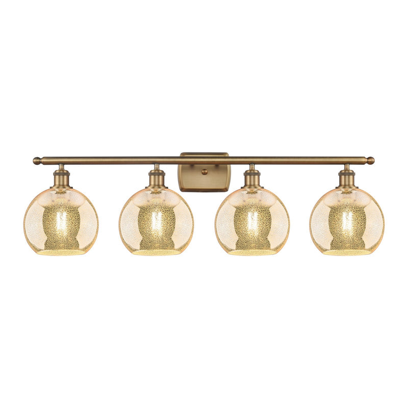 Innovations Athens 38in 4-Light Bath Vanity Light | Industrial Brushed Brass and Mercury Glass | Bathroom Vanity | 38 x 11 x 8.12 | Model 516-4W-BB-G128-8