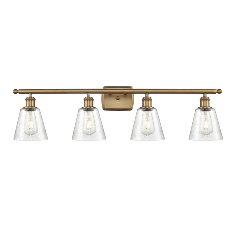 Innovations Caton 36in 4-Light Bath Vanity Light | Art Nouveau Brushed Brass Steel and Frosted Glass | Bathroom Vanity | 36 x 7.12 | Model 516-4W-BB-G454