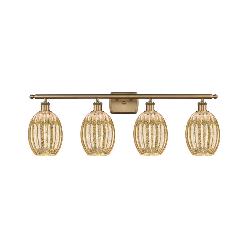Innovations Preston Bulb 36in 4-Light Bath Vanity Light | Industrial Brushed Brass and Mercury Glass | Bathroom Vanity | 36.25 | Model 516-4W-BB-G459-6ME