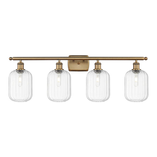 Innovations Preston Cylinder 37in 4-Light Bath Vanity | Industrial Brushed Brass Steel and Clear Glass | Bathroom Vanity | Model 516-4W-BB-G460-7CL