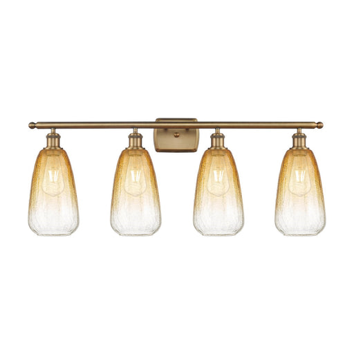 Innovations Brookhaven Almond 36in 4-Light Bath Vanity Light | Industrial Brushed Brass and Amber Glass | Damp-Rated Bathroom | Model 516-4W-BB-G480-6AM