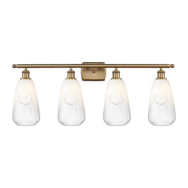 Innovations Brookhaven Almond 36in 4-Light Bath Vanity | Industrial Brushed Brass and Opal Glass | Bathroom Vanity Light | 36 x | Model 516-4W-BB-G480-6OP