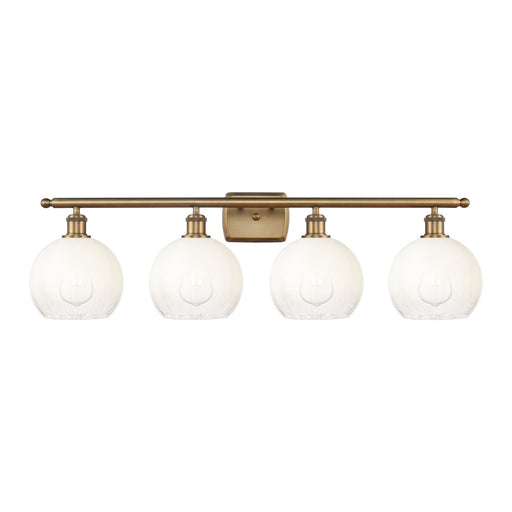 Innovations Brookhaven Globe 38in 4-Light Bath Vanity Light | Industrial Brushed Brass and Opal Glass | Bathroom Vanity | 37.88 | Model 516-4W-BB-G483-8OP