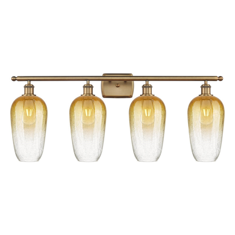 Innovations Brookhaven Flute 37in 4-Light Bath Vanity Light | Industrial Brushed Brass Steel and Amber Glass | Bathroom Vanity | Model 516-4W-BB-G484-7AM
