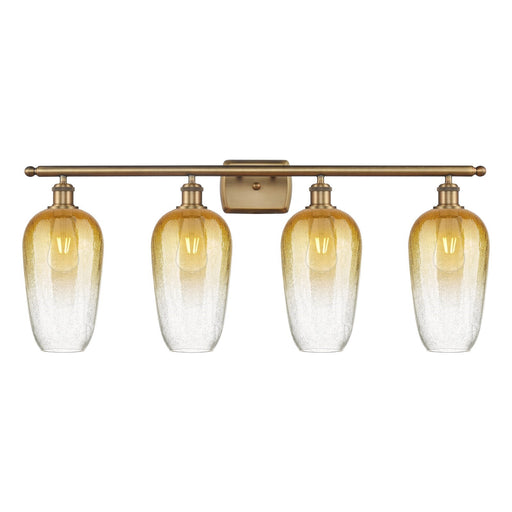 Innovations Brookhaven Flute 37in 4-Light Bath Vanity Light | Industrial Brushed Brass Steel and Amber Glass | Bathroom Vanity | Model 516-4W-BB-G484-7AM