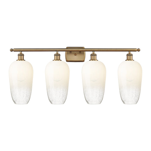 Innovations Brookhaven Flute 37in 4-Light Bath Vanity | Industrial Brushed Brass Steel and Opal Glass | Bathroom & Powder Room | Model 516-4W-BB-G484-7OP