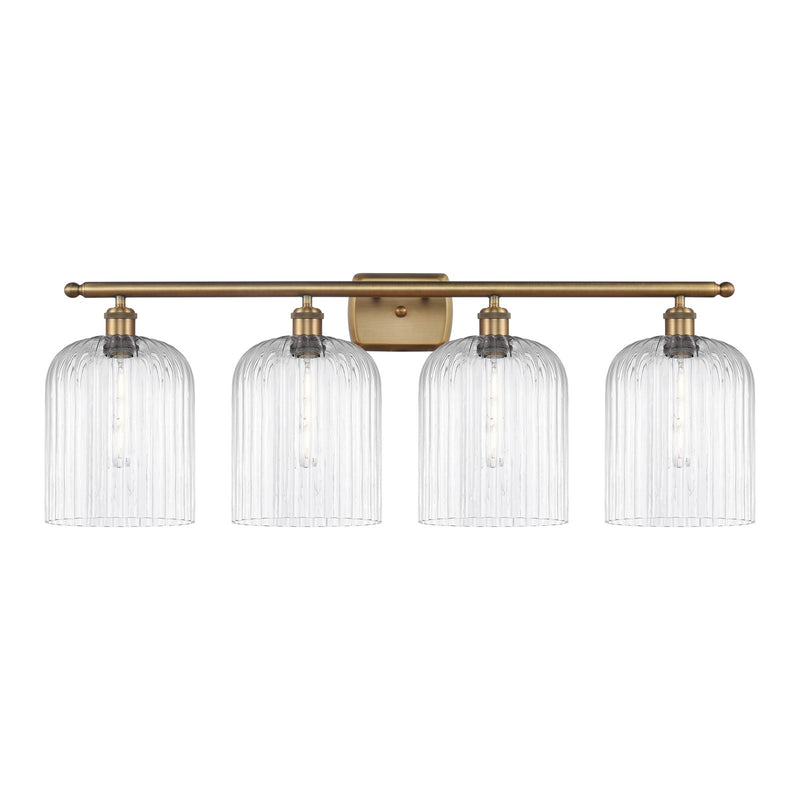 Innovations Bridal Veil 35in 4-Light Bath Vanity | Art Nouveau Brushed Brass Steel and Clear Ribbed Glass | Bathroom Vanity | Model 516-4W-BB-G559-8CL
