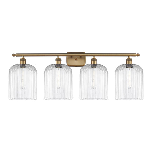 Innovations Bridal Veil 35in 4-Light Bath Vanity | Art Nouveau Brushed Brass Steel and Clear Ribbed Glass | Bathroom Vanity | Model 516-4W-BB-G559-8CL