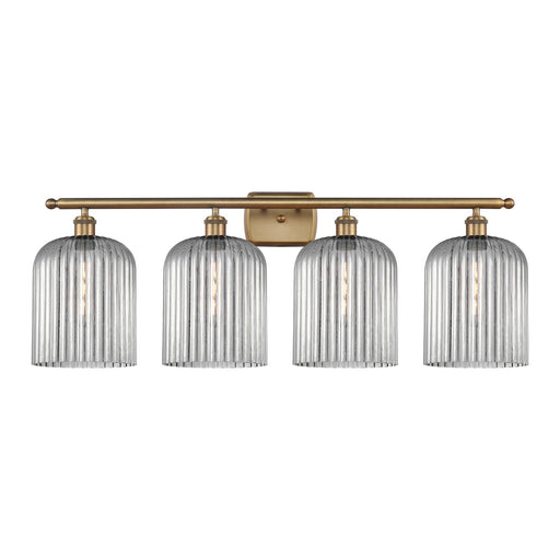 Innovations Bridal Veil 35in 4-Light Bath Vanity | Art Nouveau Brushed Brass and Light Smoke Ribbed Glass | Bathroom Vanity & | Model 516-4W-BB-G559-8SM