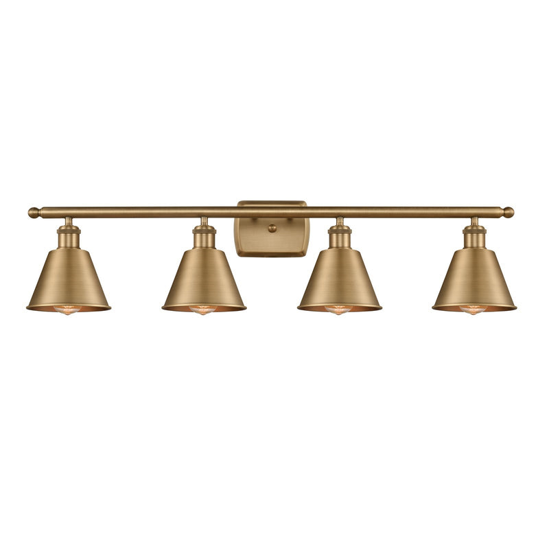 Innovations Smithfield 36.5in 4-Light Bath Vanity Light | Industrial Brushed Brass Steel and Brushed Brass Metal Shade | Bathroom | Model 516-4W-BB-M8