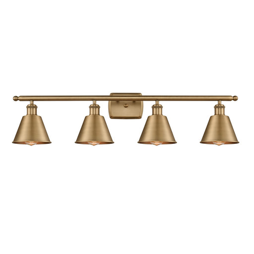Innovations Smithfield 37in 4-Light Bath Vanity | Industrial Farmhouse Brushed Brass Steel and Metal Shade | Bathroom Vanity | Model 516-4W-BB-M8-LED