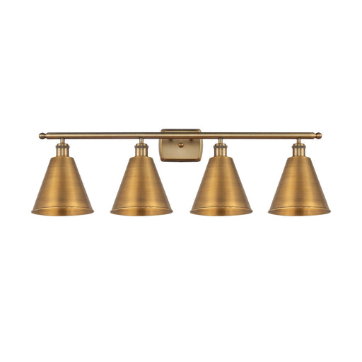 Innovations Berkshire 38in 4-Light Bath Vanity Light | Industrial Farmhouse Brushed Brass and Brushed Brass Metal Shade | Model 516-4W-BB-MBC-8-BB