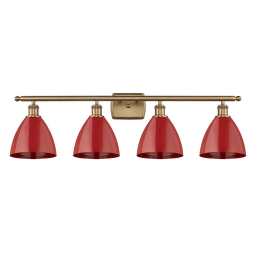 Innovations Plymouth 38in 4-Light Bath Vanity | Industrial Farmhouse Brushed Brass and Matte Red Metal | Bathroom Vanity Light | Model 516-4W-BB-MBD-75-RD