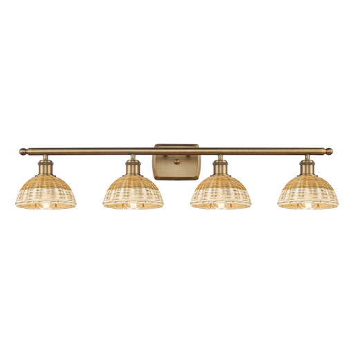 Innovations Bristol Natural II 38in 4-Light Bath Vanity Light | Industrial Brushed Brass and Natural Fiber Dome Shade | Model 516-4W-BB-NBD2-75-NAT