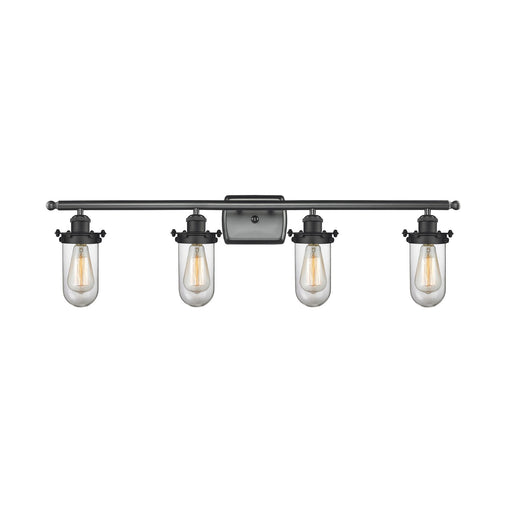 Innovations Kingsbury 34in 4-Light Bath Vanity | Industrial Matte Black Steel and Clear Glass | Bathroom Vanity & Powder Room | Model 516-4W-BK-CE231-CL