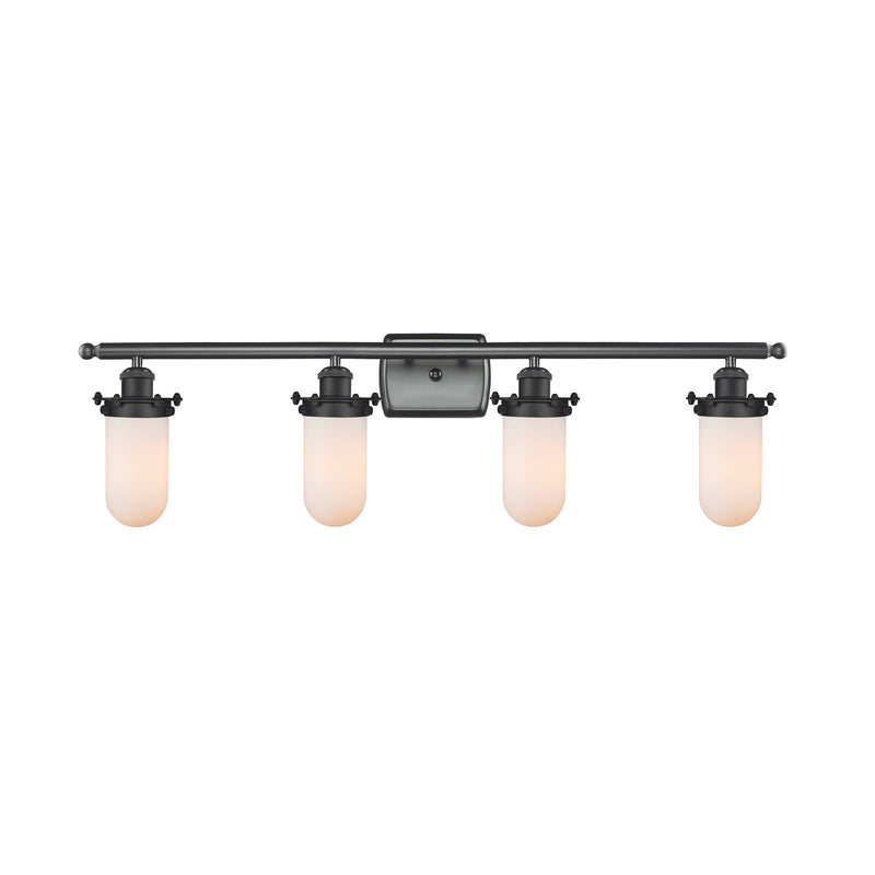 Innovations Kingsbury 34in 4-Light Bath Vanity Light | Industrial Matte Black Steel and Matte White Frosted Glass | Bathroom | Model 516-4W-BK-CE231-W